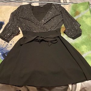 Knee length black with sliver sequin’s orange arty dress!
